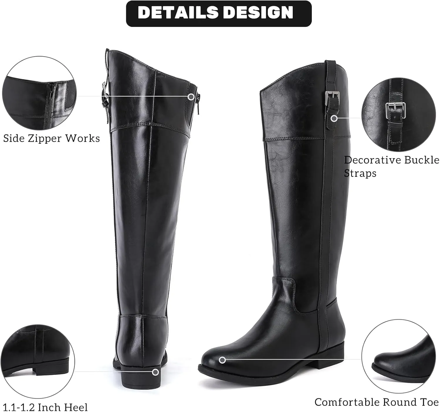 Women's Knee High Boots Wide Calf Comfortable Riding Combat Flat Boots and Fashionable for Fall and Winter Wear for Women.