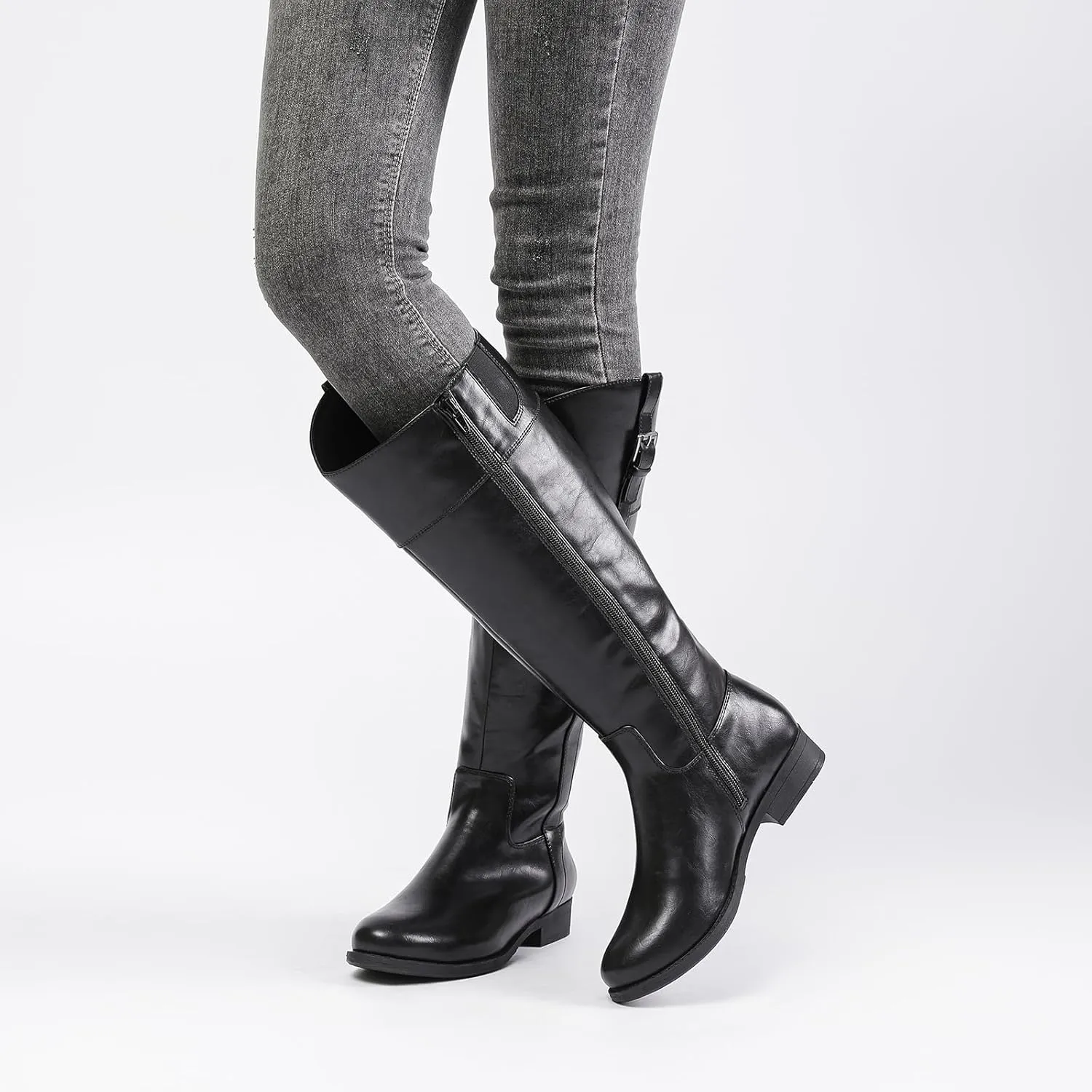 Women's Knee High Boots Wide Calf Comfortable Riding Combat Flat Boots and Fashionable for Fall and Winter Wear for Women.