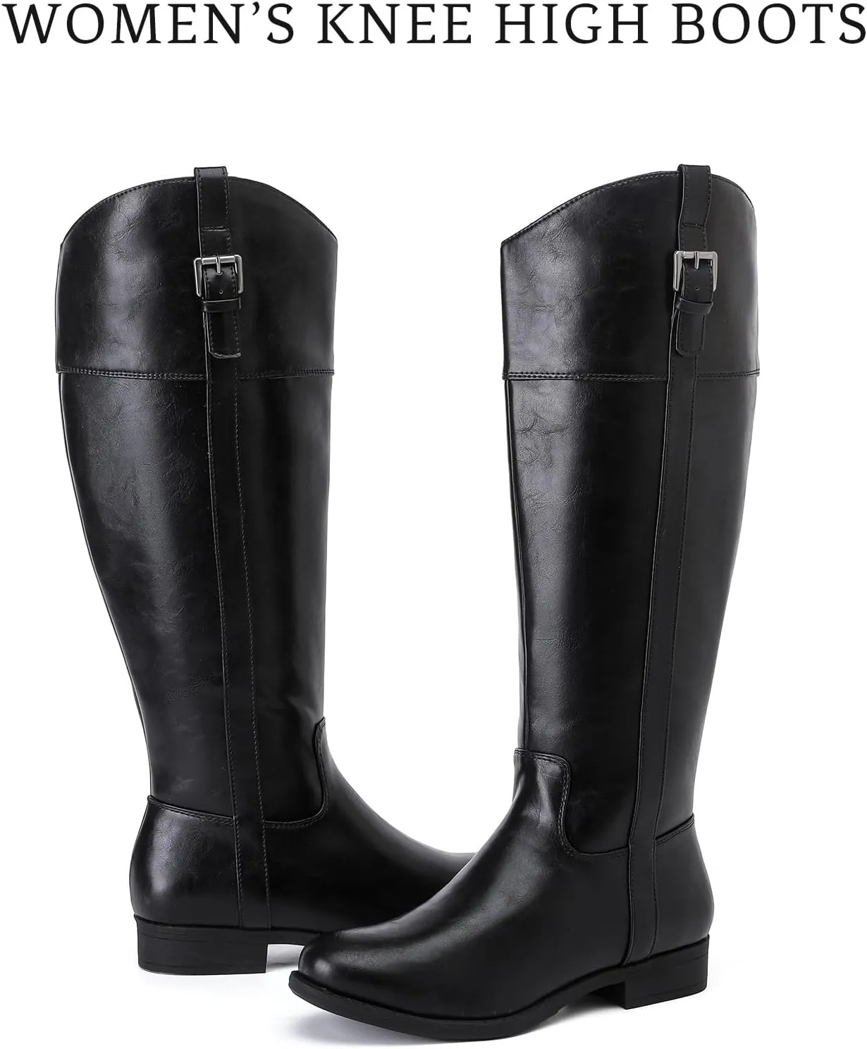 Women's Knee High Boots Wide Calf Comfortable Riding Combat Flat Boots and Fashionable for Fall and Winter Wear for Women.