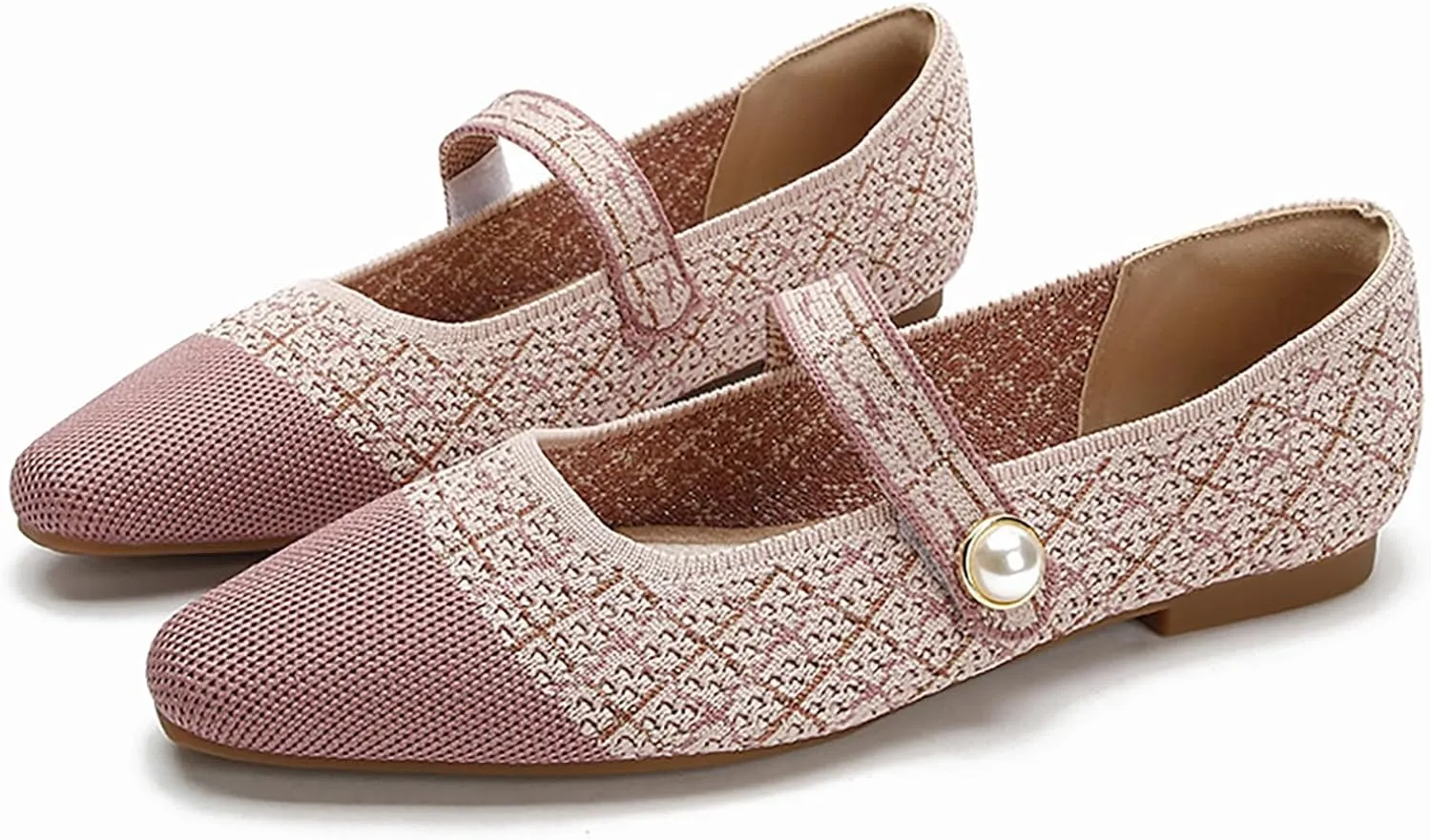 Women's Knitted Cap Toe Mary Jane Shoes,Comfortable Square Toe Arch Support Walking Shoes Soft Sole Strappy Mesh Office Work Dress Shoes Elegant Ballets Flats