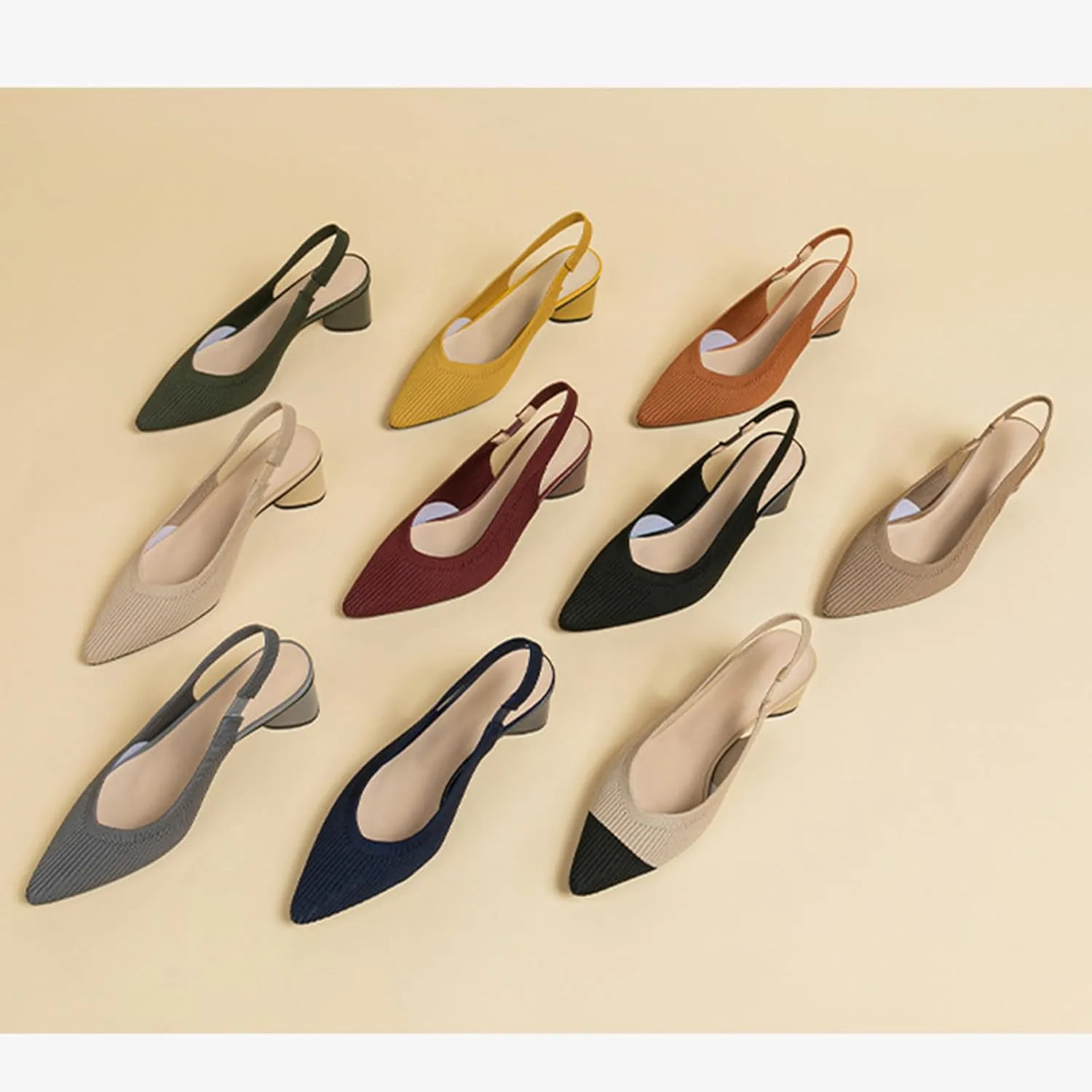 Women's Knitted Slingback Dress Pumps with Ankle Strap Closed Pointed Toe Low Block Heel Dress Shoes for Work Office Wedding Dressy