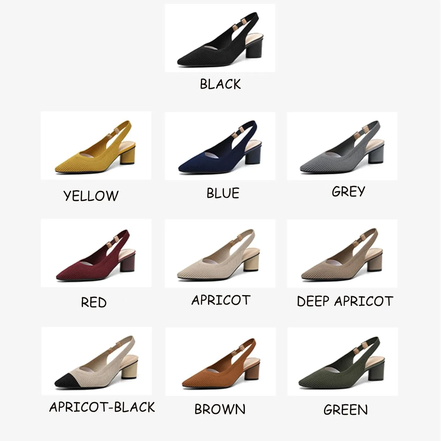 Women's Knitted Slingback Dress Pumps with Ankle Strap Closed Pointed Toe Low Block Heel Dress Shoes for Work Office Wedding Dressy