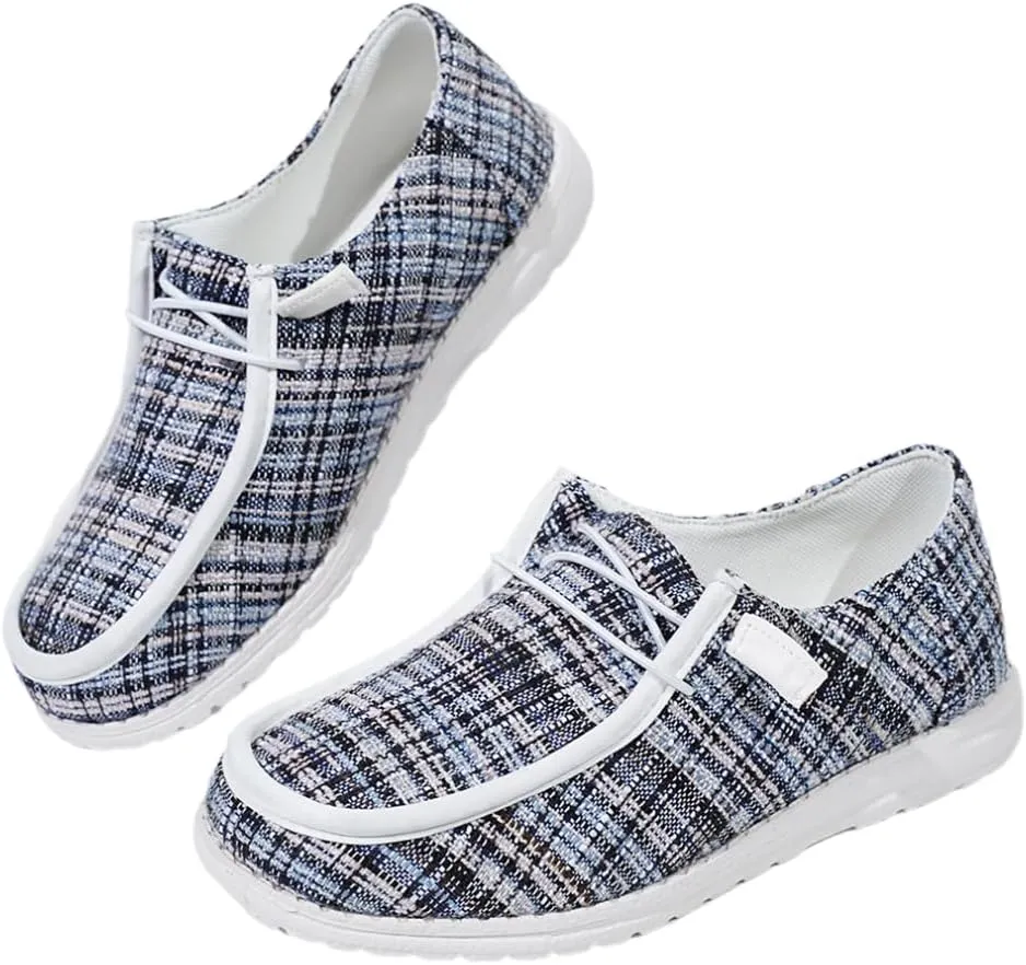 Womens Lace-Up Canvas Lightweight Boat Shoes Casual Comfortable Slip on Knit Loafers Outdoor Walking Low Top Wide Deck Shoes