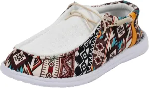 Women's Lace-up Loafers Canvas Loafers with Arch Support Color Painted Wide Width Walking Sneakers Comfortable Slip-on Sneakers