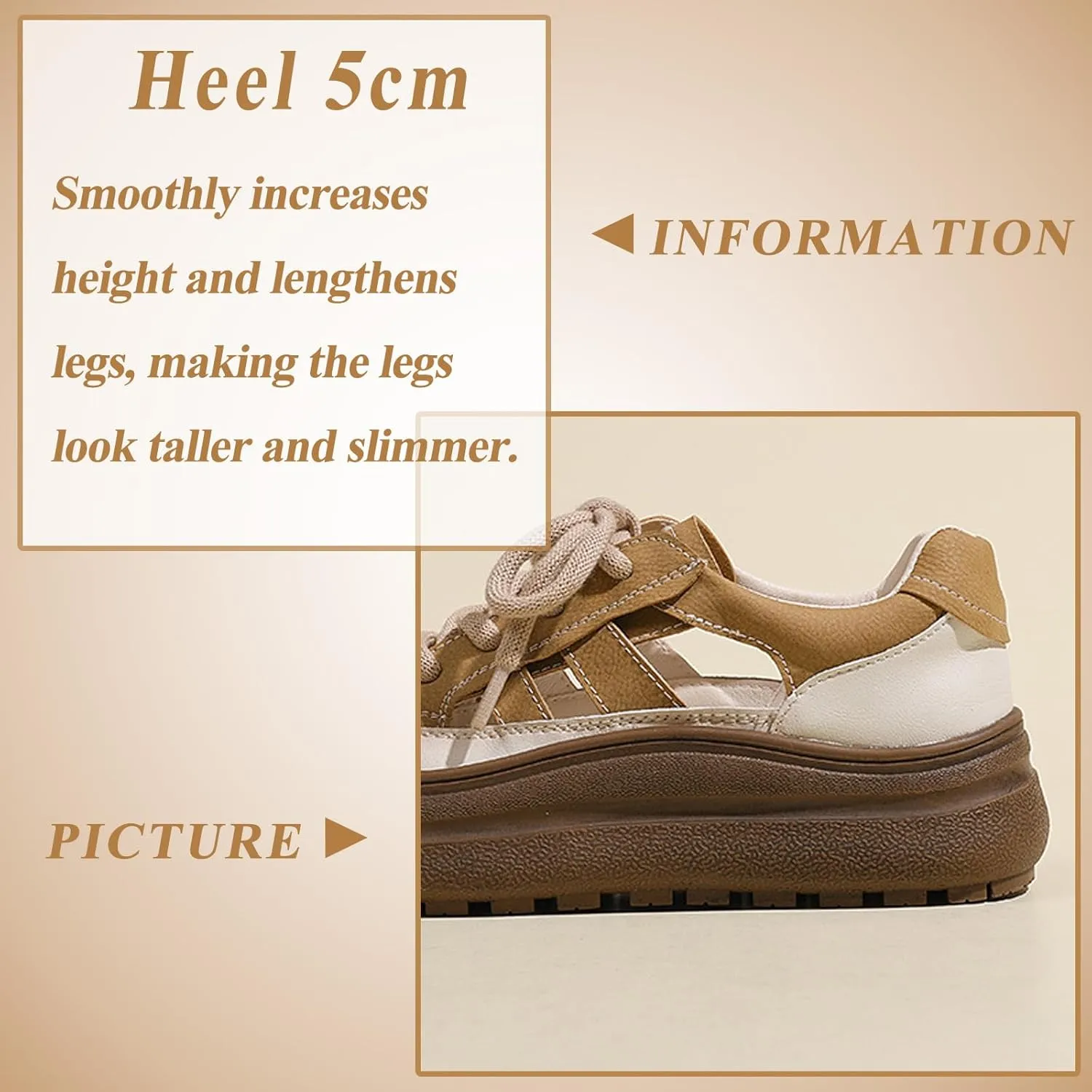 Women's Leather Lace Up Cutout Platform Increasing Sneakers Closed Toe Perforation Comfortable Low Top Non-Slip Casual Shoes for Traveling Vacation Hiking