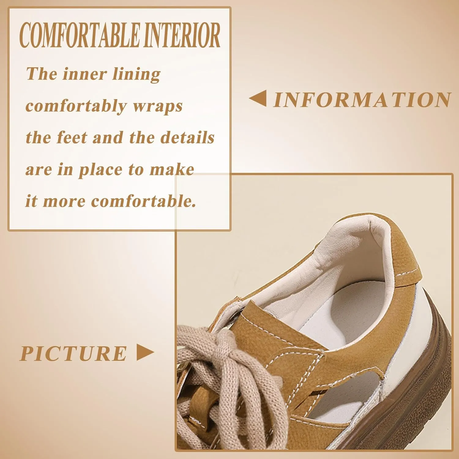 Women's Leather Lace Up Cutout Platform Increasing Sneakers Closed Toe Perforation Comfortable Low Top Non-Slip Casual Shoes for Traveling Vacation Hiking
