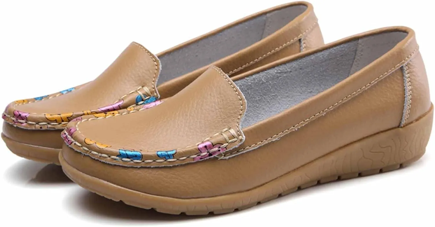 Women's Leather Penny Loafers Casual Walking Driving Boat Flat Shoes Soft Comfortable Classic Moccasins Office Work Lightweight Slip On