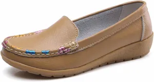 Women's Leather Penny Loafers Casual Walking Driving Boat Flat Shoes Soft Comfortable Classic Moccasins Office Work Lightweight Slip On