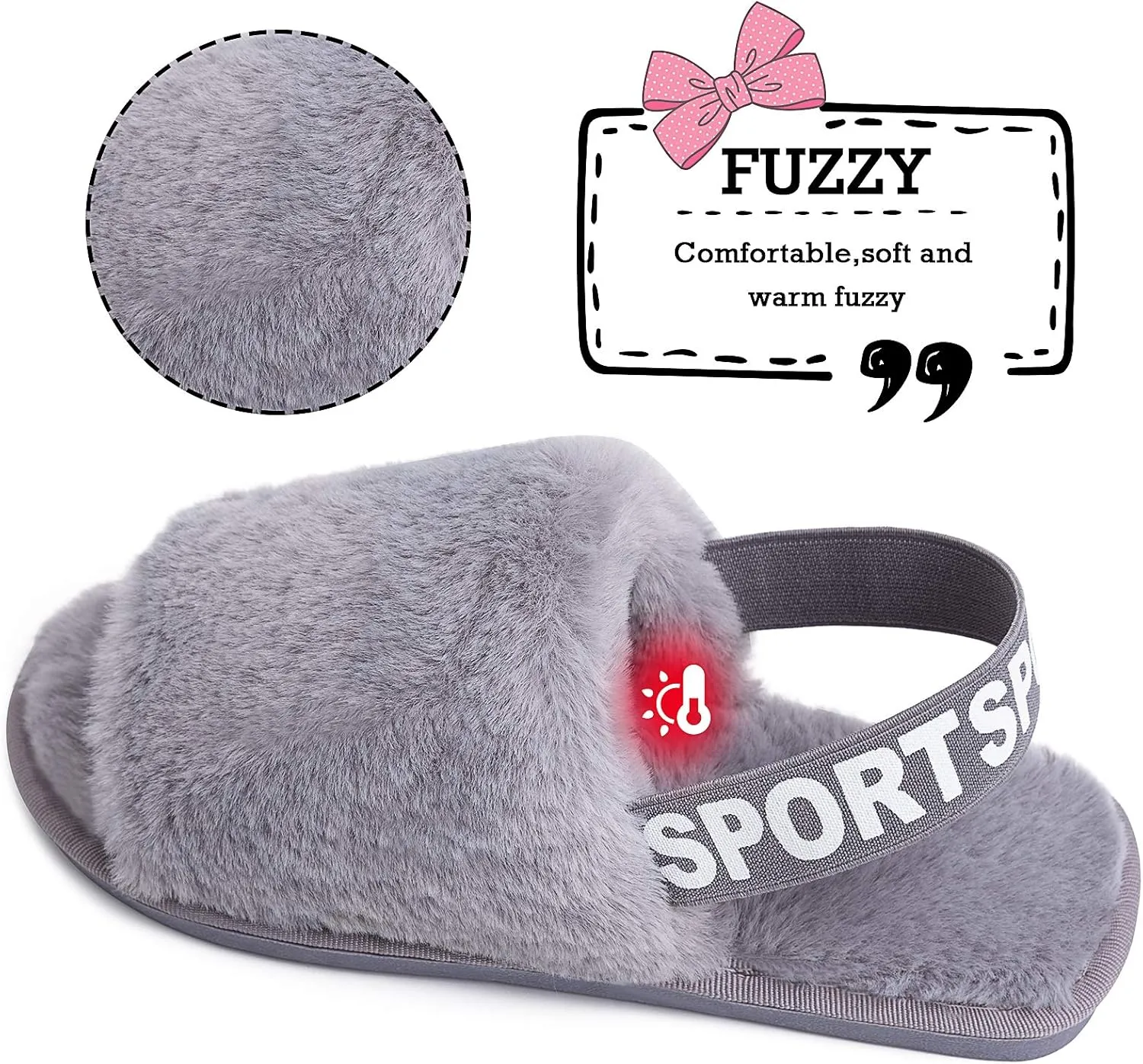 Womens Leopard Fuzzy Slippers Soft Plush Open Toe Faux Fur House Slide Sandals Indoor Spa Bedroom Flat Shoes with Elastic Strap
