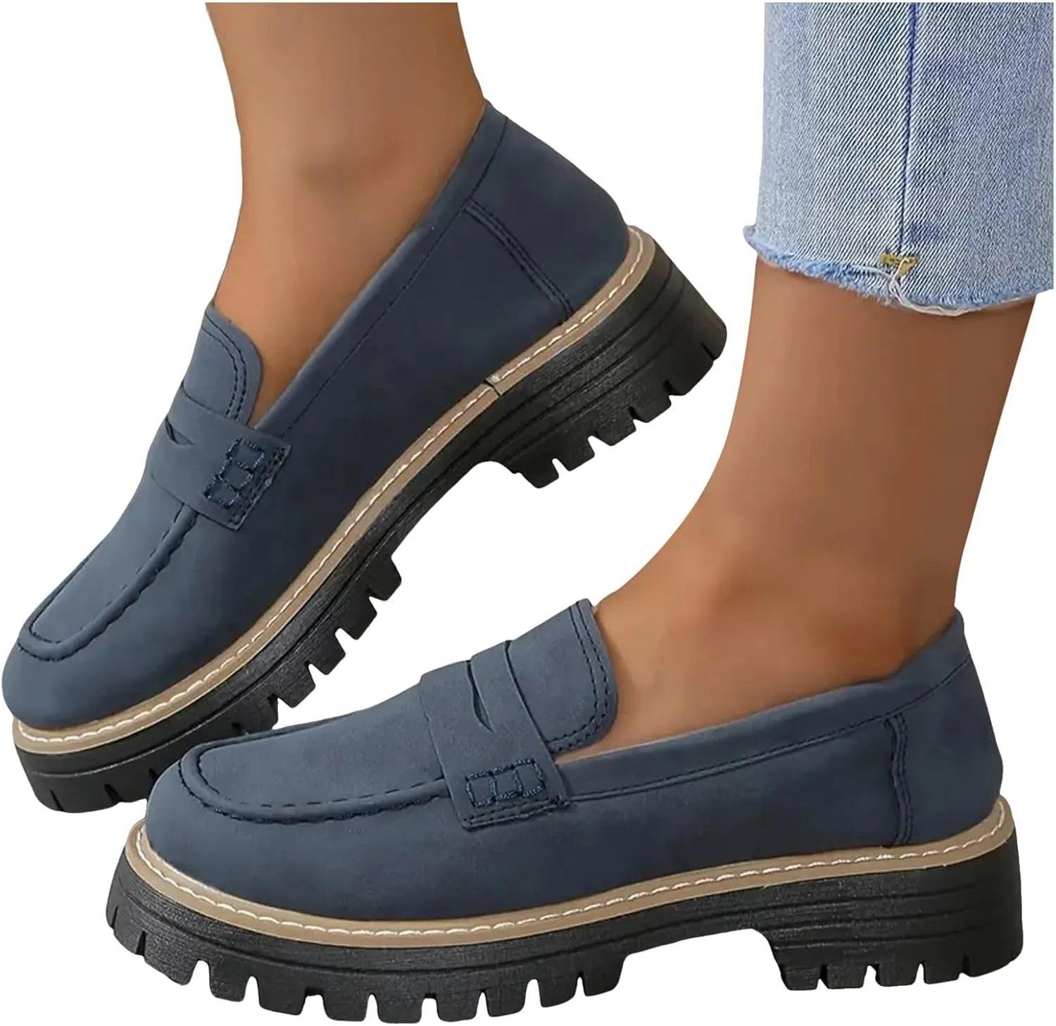 Womens Loafers Comfortable Dressy 2025 Platform Loafers for Women Suede Penny Loafers Lug Sole Casual Slip-Ons Work Business Casual Shoes Women