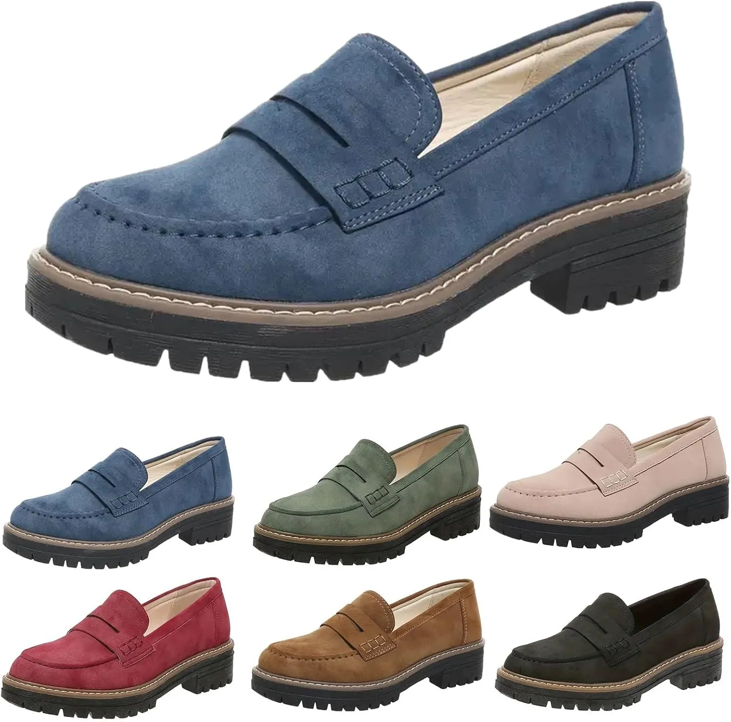 Womens Loafers Comfortable Dressy 2025 Platform Loafers for Women Suede Penny Loafers Lug Sole Casual Slip-Ons Work Business Casual Shoes Women