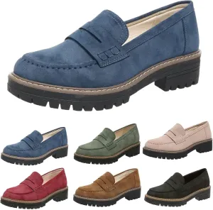 Womens Loafers Comfortable Dressy 2025 Platform Loafers for Women Suede Penny Loafers Lug Sole Casual Slip-Ons Work Business Casual Shoes Women