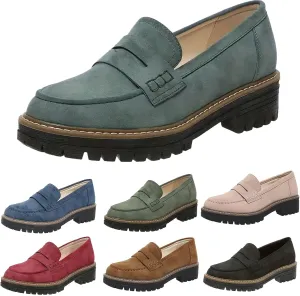 Womens Loafers Comfortable Dressy 2025 Platform Loafers for Women Suede Penny Loafers Lug Sole Casual Slip-Ons Work Business Casual Shoes Women