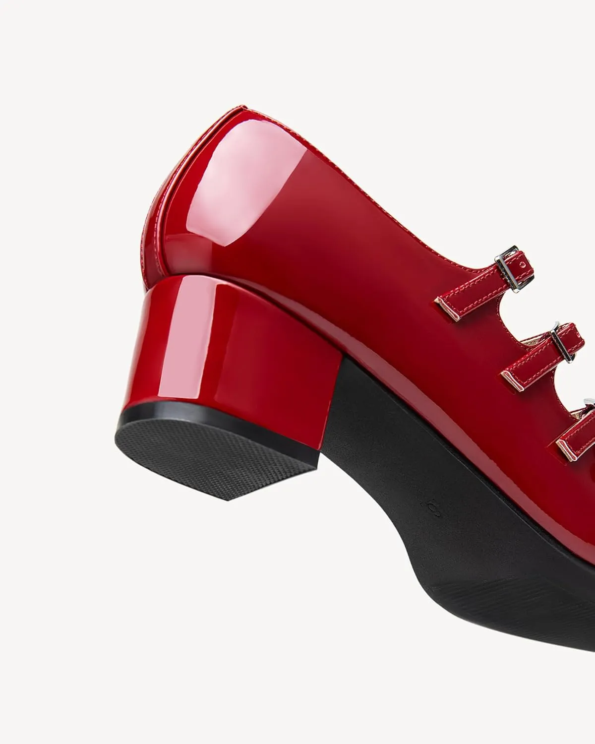 Women's Mary Jane Pumps - Chunky Mid Heel with 3-Strap Buckle Design, Comfortable Round Toe