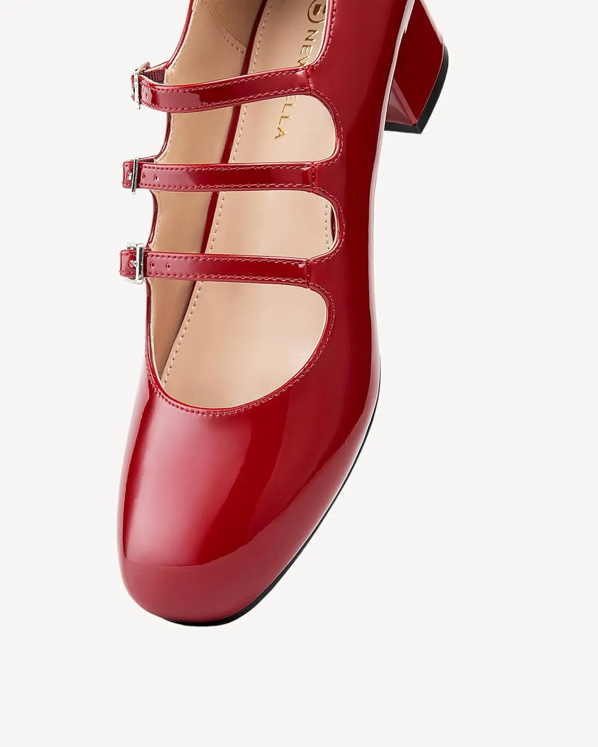 Women's Mary Jane Pumps - Chunky Mid Heel with 3-Strap Buckle Design, Comfortable Round Toe