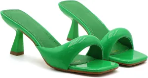Women's Patent Leather One-Strap Low-Heeled Slip-On Fashion Sandals Sexy Square Open Toe Comfortable Mid-Heel Non-Slip Party Wedding Formal Mules