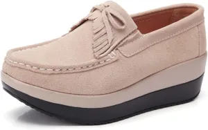 Women's Platform Shoes Fashion Casual Shoes Suede Leather Slip On Loafers Comfortable Non-Slip Tassel Wedge Sneakers
