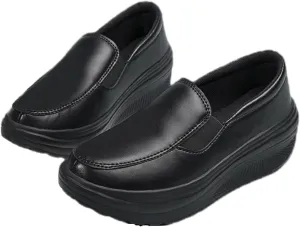Women's Platform Wedge Slip-On Loafers,Comfortable EVA Sole Round Toe Leather Moccasin Wedge Sneakers.