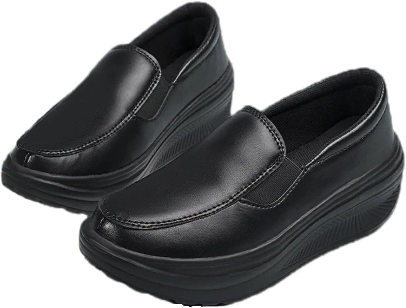 Women's Platform Wedge Slip-On Loafers,Comfortable EVA Sole Round Toe Leather Moccasin Wedge Sneakers.
