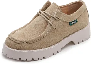Women's Retro Suede Thick Soled Lace Up Loafers Comfortable and Fashionable Non Slip Casual Walking Shoes Soft Soled British Style Small Leather Shoes