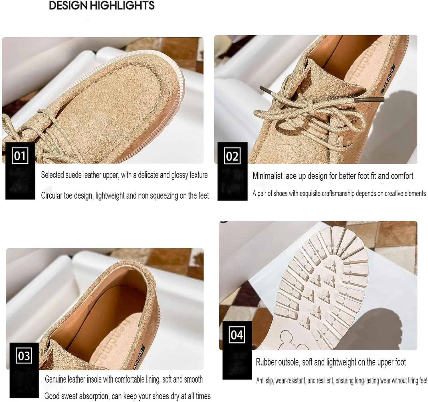 Women's Retro Suede Thick Soled Lace Up Loafers Comfortable and Fashionable Non Slip Casual Walking Shoes Soft Soled British Style Small Leather Shoes