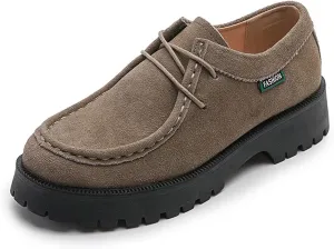 Women's Retro Suede Thick Soled Lace Up Loafers Comfortable and Fashionable Non Slip Casual Walking Shoes Soft Soled British Style Small Leather Shoes