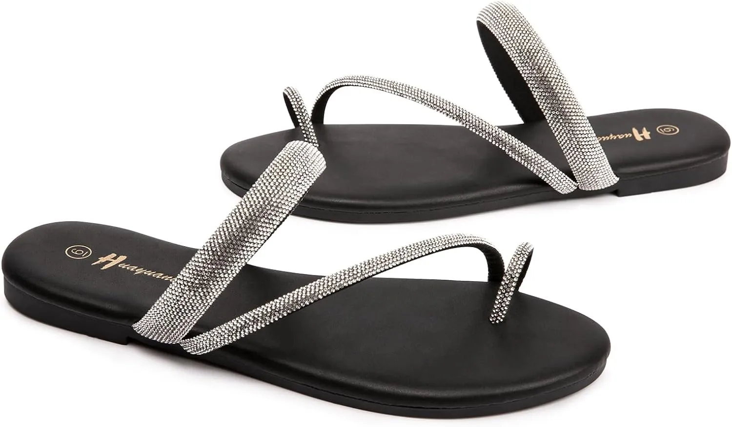 Women's Rhinestone Slide Sandals Slip On Flat Sandals Flip Flop Thong Sandals