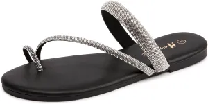 Women's Rhinestone Slide Sandals Slip On Flat Sandals Flip Flop Thong Sandals