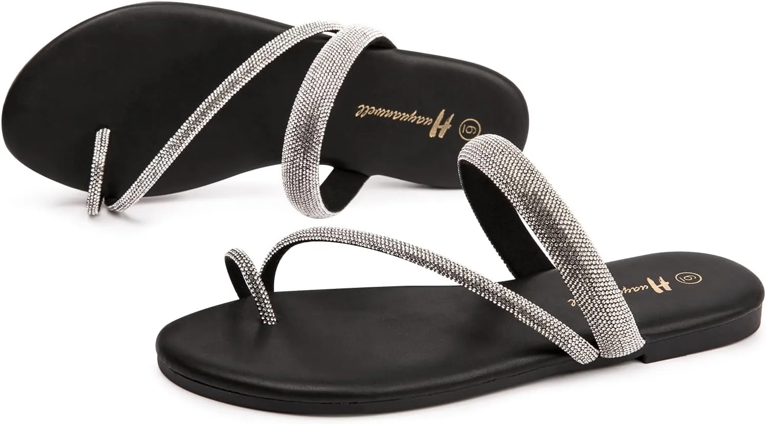 Women's Rhinestone Slide Sandals Slip On Flat Sandals Flip Flop Thong Sandals