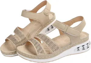 Women's Round Toe Flat Arch Support Wide Width Walking Running Back Ankle Strap Soft Cushion Low Platform Sandals