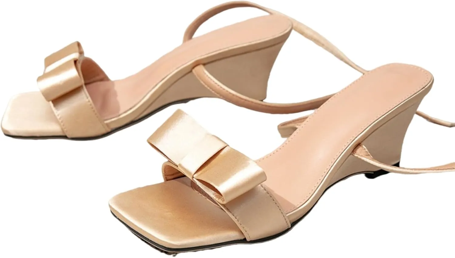 Women's Satin Bow Knot Heeled Sandals Square Toe Crossing Ankle Buckle Strap Wedge Open-toe Comfortable Wedding Party Fashion Heeled