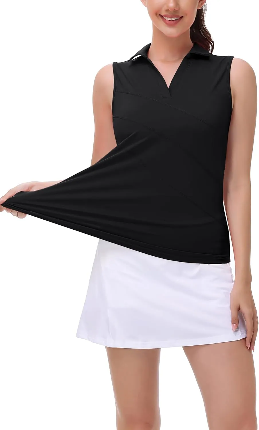 Womens Sleeveless Golf Polo Shirts Collared V Neck Tank Tops Moisture Wicking Tennis Workout Clothes Quick Dry