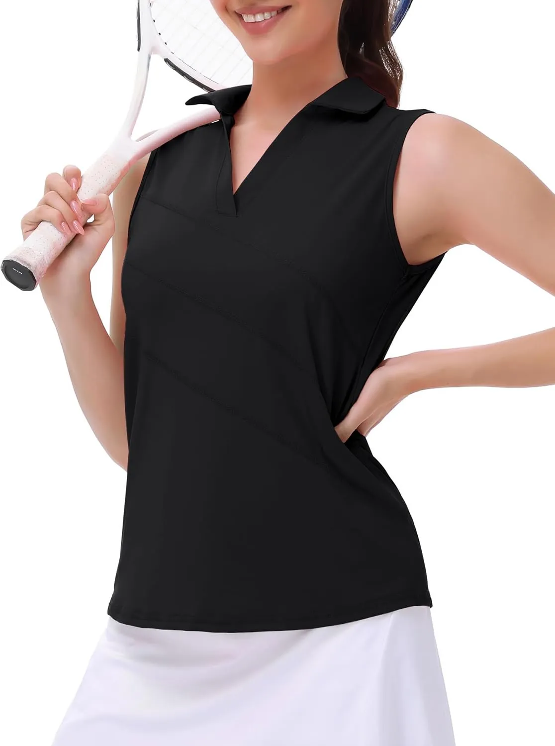 Womens Sleeveless Golf Polo Shirts Collared V Neck Tank Tops Moisture Wicking Tennis Workout Clothes Quick Dry