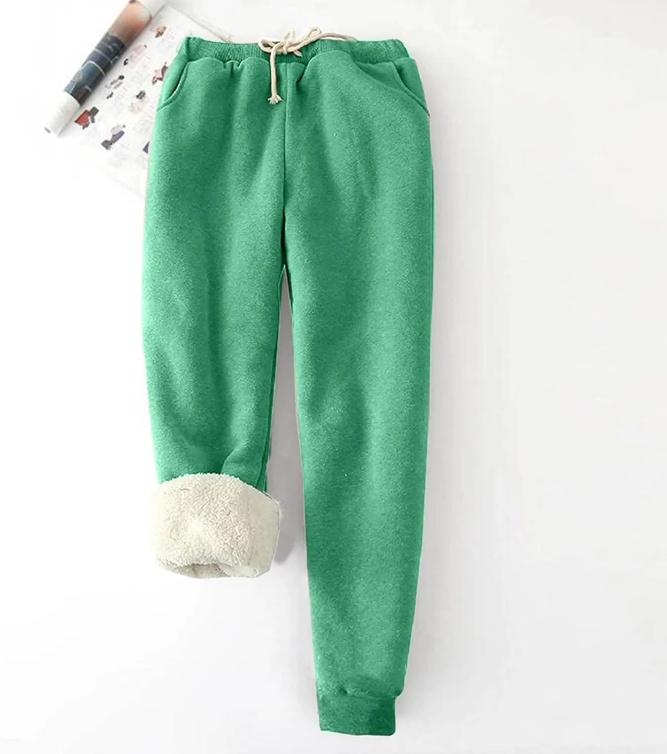 Womens Sweatpants Fleece Sherpa Lined Sweatpants with Pocket Thermal Leggings Winter Warm Sherpa Lined Joggers