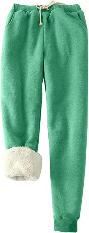 Womens Sweatpants Fleece Sherpa Lined Sweatpants with Pocket Thermal Leggings Winter Warm Sherpa Lined Joggers