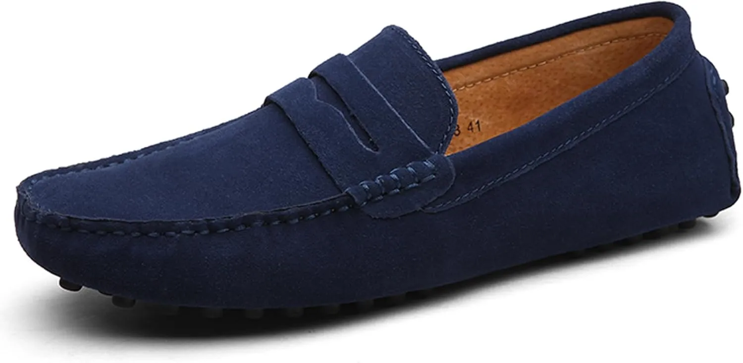 WUIWUIYU Men's Loafers Casual Slip On Shoes Soft Penny Loafers for Men Lightweight Suede Big Size Driving Boat Shoes Moccasins