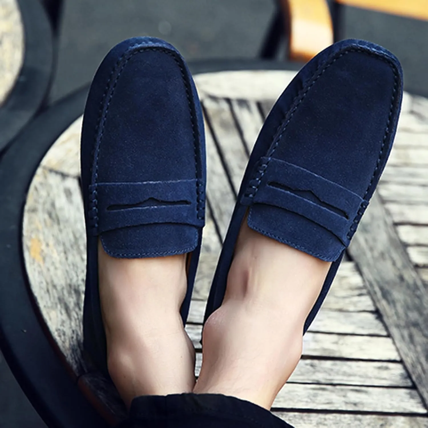 WUIWUIYU Men's Loafers Casual Slip On Shoes Soft Penny Loafers for Men Lightweight Suede Big Size Driving Boat Shoes Moccasins