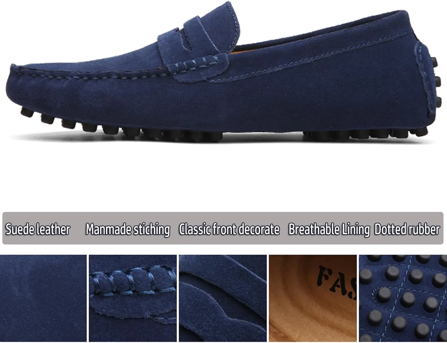 WUIWUIYU Men's Loafers Casual Slip On Shoes Soft Penny Loafers for Men Lightweight Suede Big Size Driving Boat Shoes Moccasins