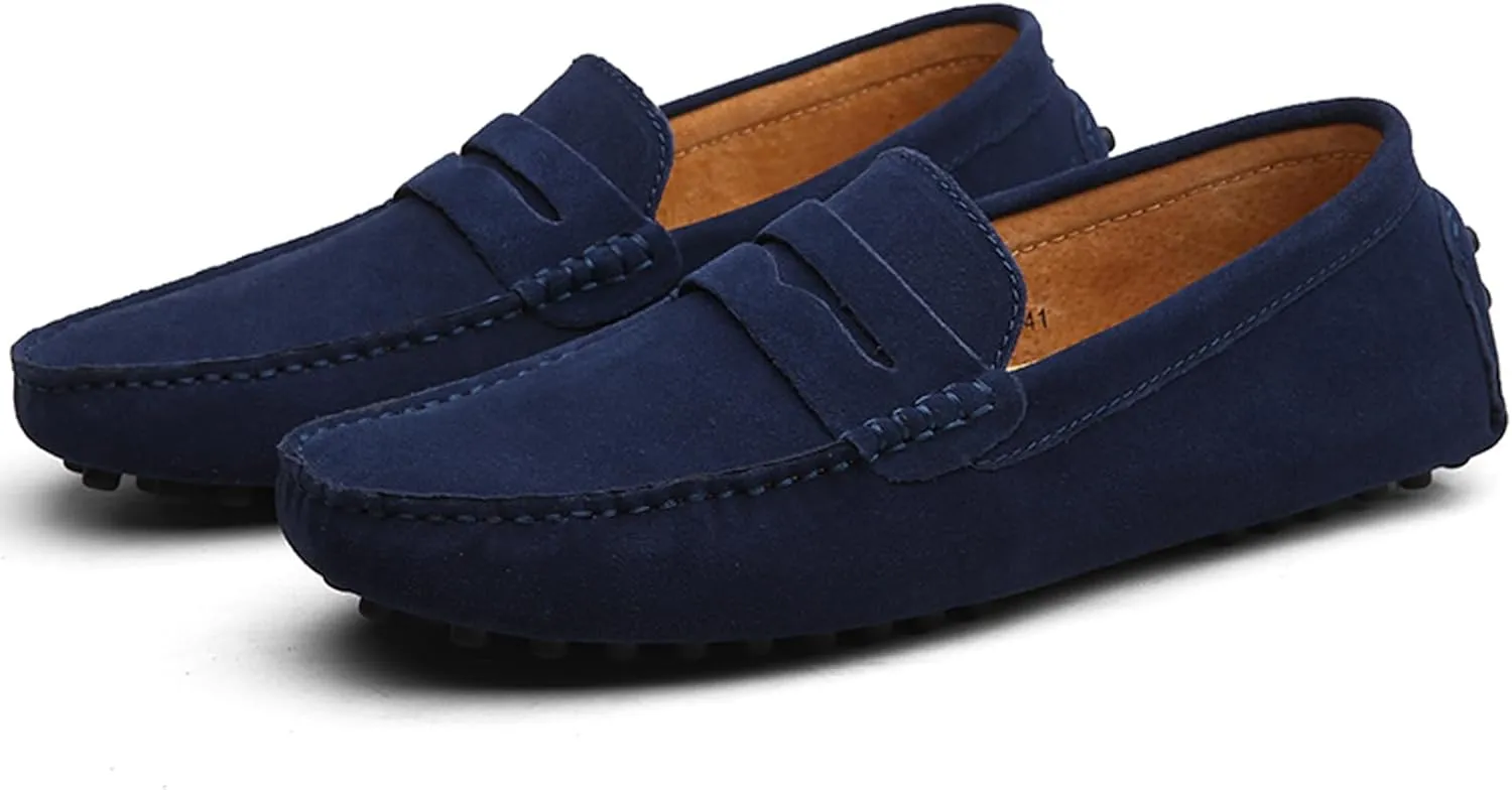 WUIWUIYU Men's Loafers Casual Slip On Shoes Soft Penny Loafers for Men Lightweight Suede Big Size Driving Boat Shoes Moccasins