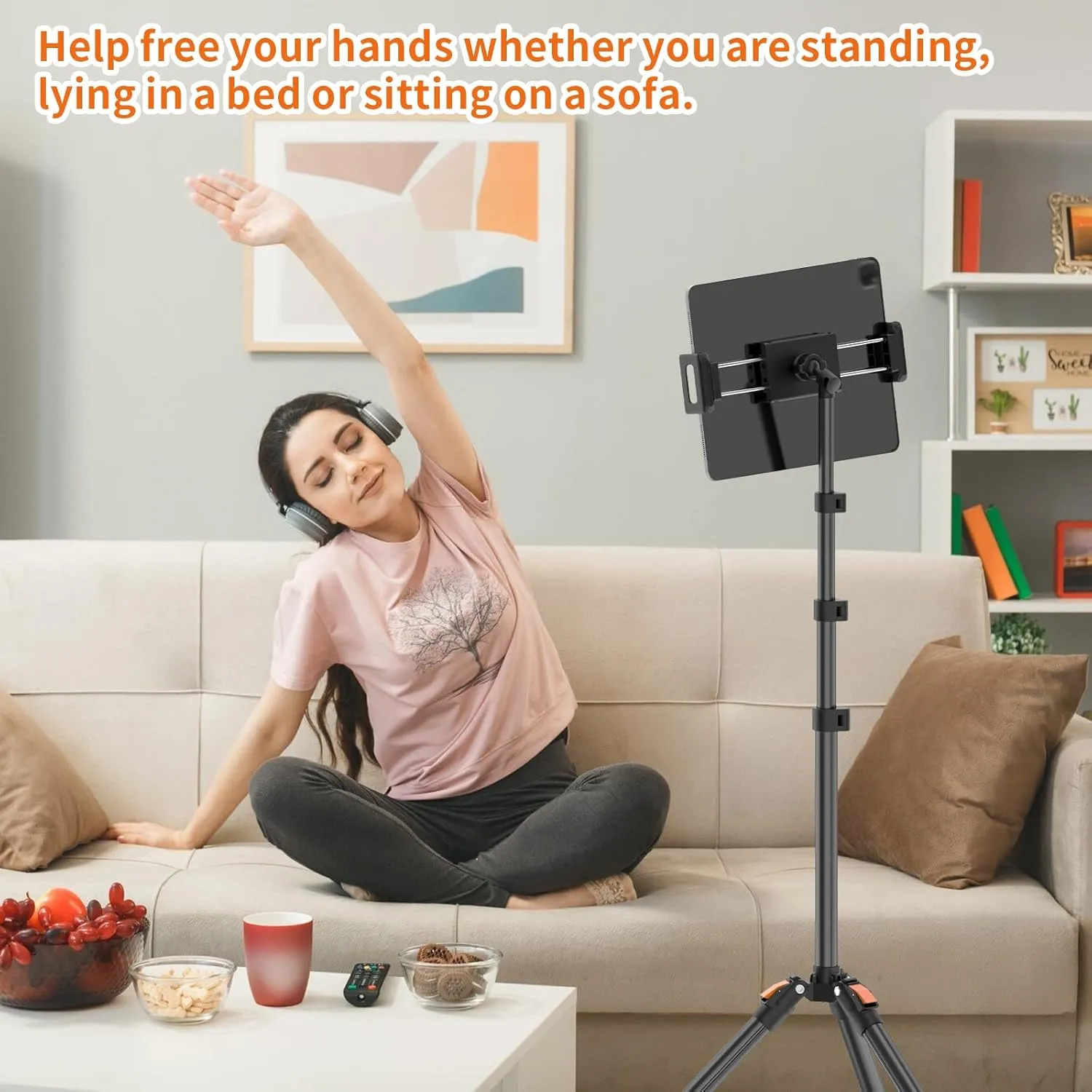 XXZU 72in Tablet Floor Stand Tripod,Tablet Stand Floor with 360° Ball Head,Height Adjustable Floor Stand Holder for Bed with Case,for Phone/Music/Mic/Stream/Recording and All 4.7-13” Devices