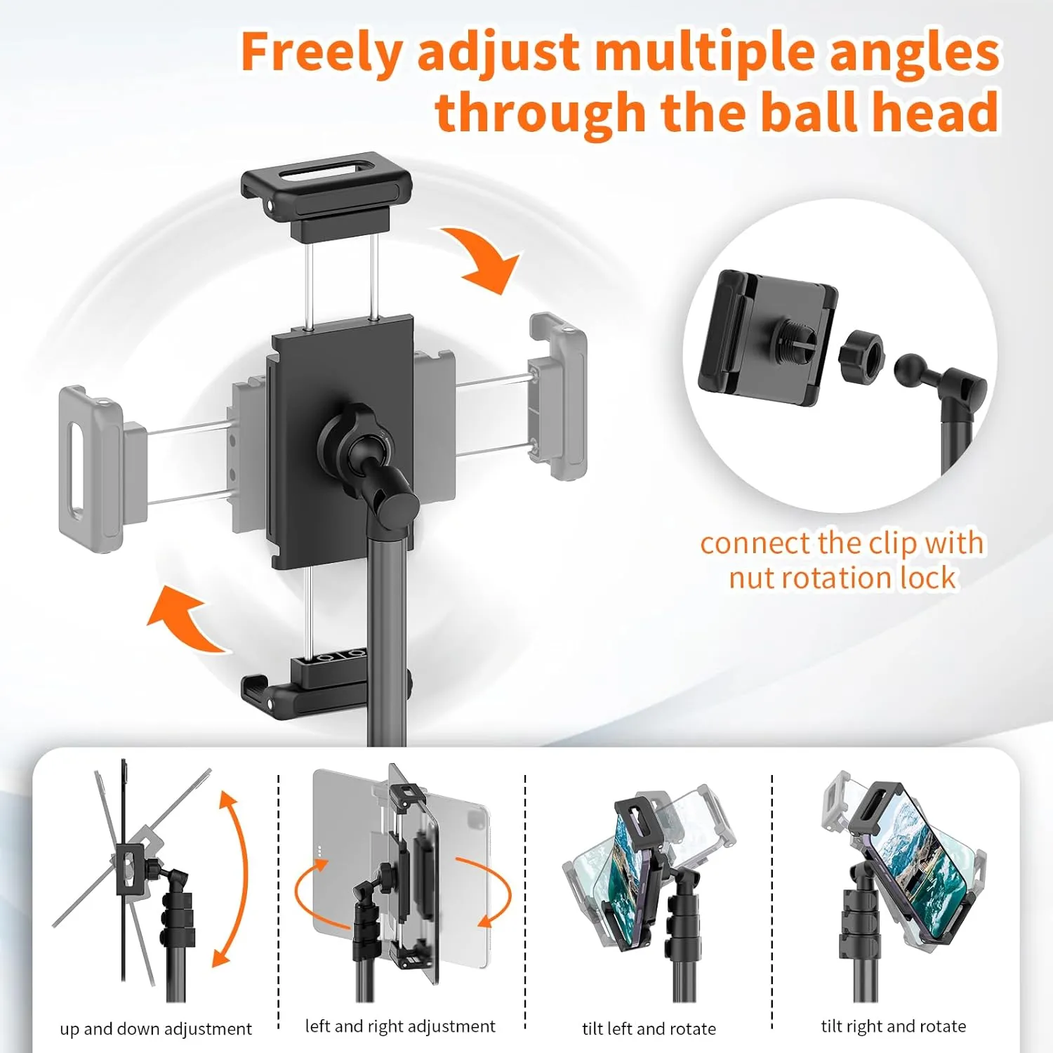 XXZU 72in Tablet Floor Stand Tripod,Tablet Stand Floor with 360° Ball Head,Height Adjustable Floor Stand Holder for Bed with Case,for Phone/Music/Mic/Stream/Recording and All 4.7-13” Devices