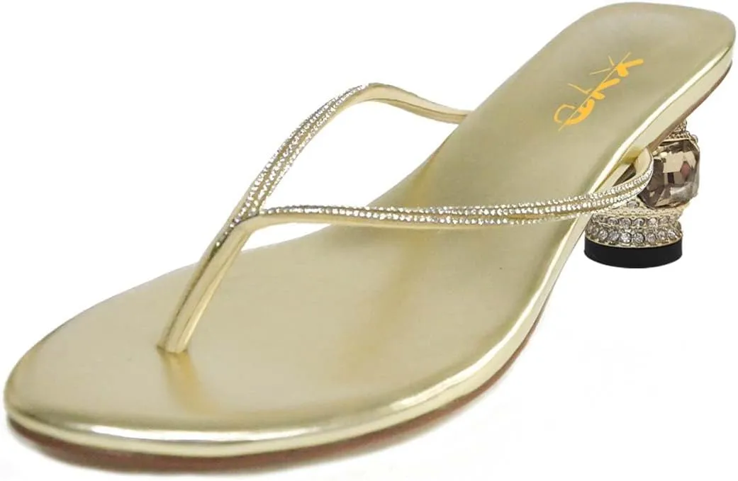XYD Women Fashion Thong Crystal Low Heel Block Sandals Flip Flops Open Toe Summer Slip-on Beach Resort Vacation Shoes