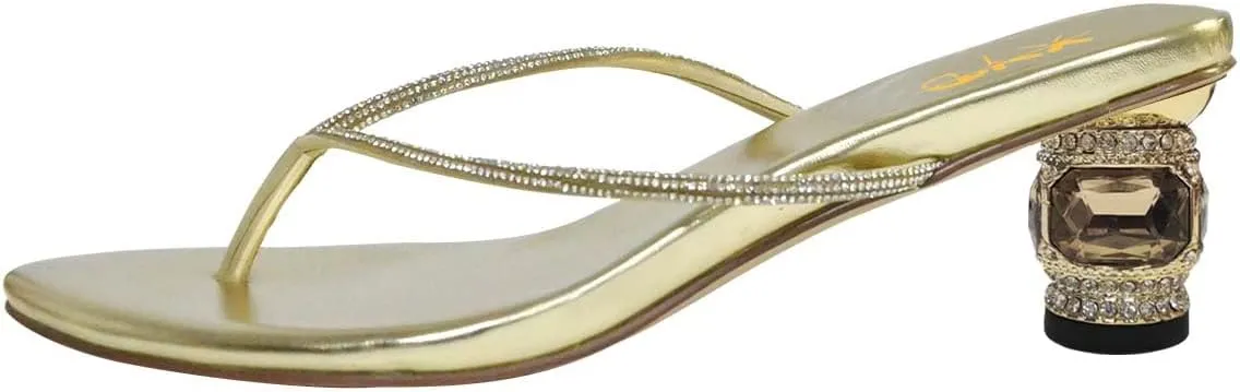 XYD Women Fashion Thong Crystal Low Heel Block Sandals Flip Flops Open Toe Summer Slip-on Beach Resort Vacation Shoes