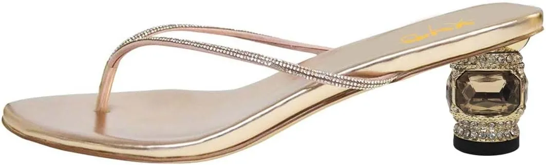 XYD Women Fashion Thong Crystal Low Heel Block Sandals Flip Flops Open Toe Summer Slip-on Beach Resort Vacation Shoes
