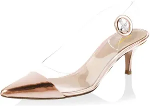 XYD Women Transparent Slingback Mid Kitten Heels Pumps Pointed Toe PVC Dress Sandals Clear Shoes with Buckle
