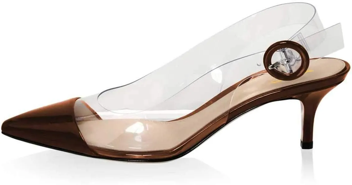 XYD Women Transparent Slingback Mid Kitten Heels Pumps Pointed Toe PVC Dress Sandals Clear Shoes with Buckle