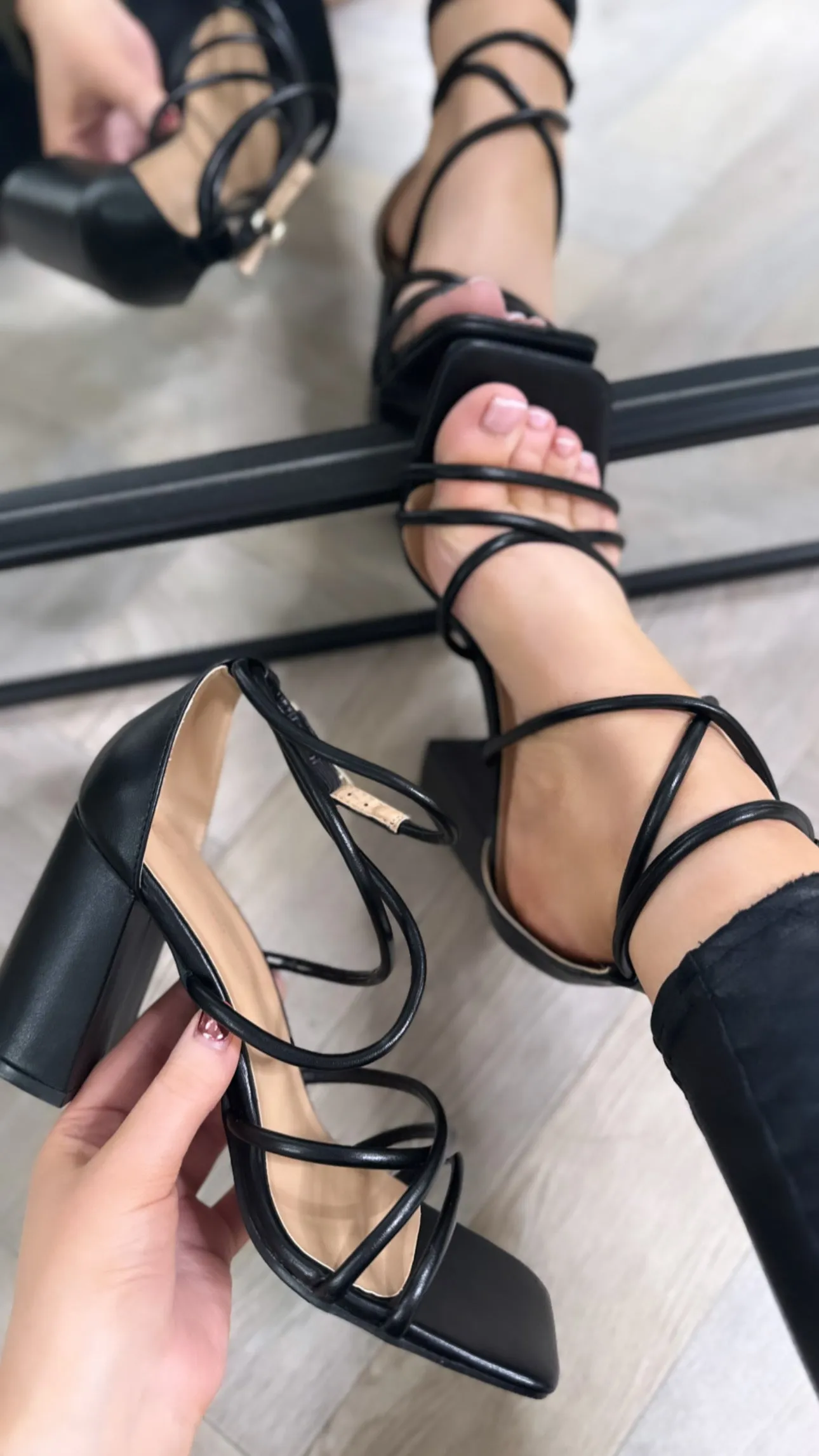 Yara Black Strappy Block Heeled Sandal