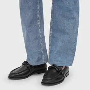 YDN Black Women Comfortable Round Toe Loafers Knots Slip On Low Heels Shoes