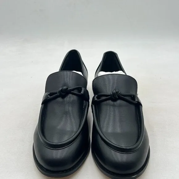 YDN Black Women Comfortable Round Toe Loafers Knots Slip On Low Heels Shoes