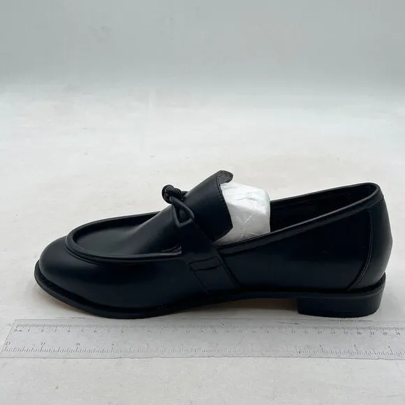 YDN Black Women Comfortable Round Toe Loafers Knots Slip On Low Heels Shoes